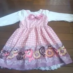 ドーナツ柄ピンク長袖ワンピース