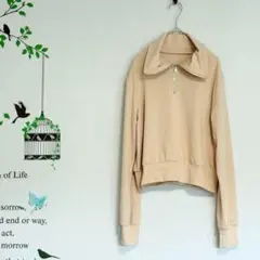 レディース ハーフジップトレーナー スウェット 2way襟 イエロー M