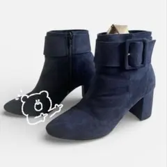 【美品】ネイビー スエード ショートブーツ　23.5センチ