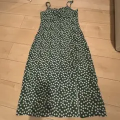 緑色 花柄 キャミソール ロングワンピース