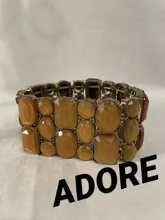 ADOREアドーア ビジュー ブレスレット ベージュ琥珀色ブラウン伸縮ブレスのサムネイル