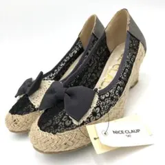 ナイスクラップ NICE CLAUP パンプス ウェッジソール 黒 M リボンのサムネイル