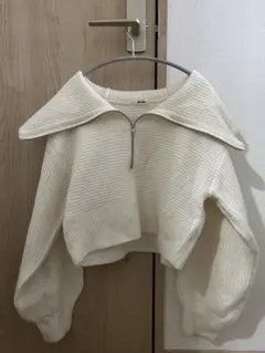 NICE CLAUP ハーフジップセーターカラーニット アイボリー