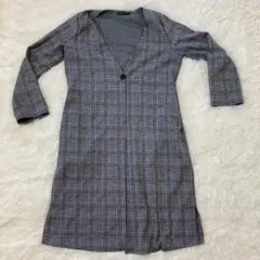 gorgeチェック柄ロングシャツ　グレー　ノーカラーシャツ