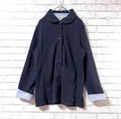 【クロコダイル】丸襟付きジャケット風磨シャツMフロントボタンポケット メッシュ