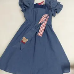 アクシーズカワイイ デニムブルー フリル袖 ワンピース