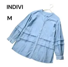 INDIVI バンドカラー シャツ Mサイズ ライトブルー