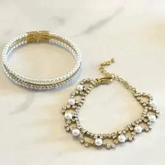 ブレスレット ２点まとめ売り ゴールド パール クリスタル