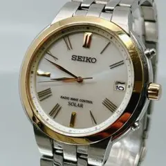 稼働品　SEIKO ソーラー電波時計 シルバー/ゴールド　メンズ　デイト　希少