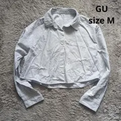 GU ジーユー　オックスフォードショートシャツ 長袖 ストライプ　M