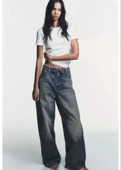 新品 ZARA 完売 ミッドライズ折り返しウエストデニムパンツ ブルー 34 新品 ZARA 完売 ミッドライズ折り返しウエストデニムパンツ ブルー 34