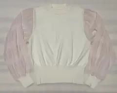 【GRL】ニット白 袖レースピンクL