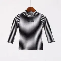 新品　メゾピアノ　タートルネック　ボーダー柄 ハイネック 長袖トップス　120