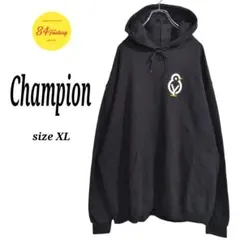Champion　フーディー　スウェット パーカー　黒　企業ロゴ　 メンズ XL