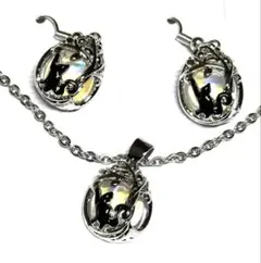 猫シルエット ネックレスとイヤリングセット