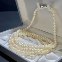 【希少】あこや真珠　ロングネックレス　クリーム系　約6.0-6.5mm 本真珠