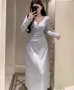 【SHEIN / DAZY】ジャカードニット ラップデザイン ロングワンピース