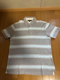 グレーと水色のストライプ ポロシャツかなり大きめ