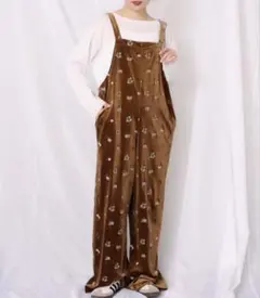 即発送◎CIAOPANIC TYPY前後2WAY花柄刺繍ベロアサロペットブラウン