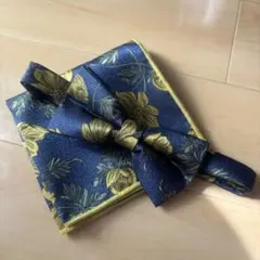 蝶ネクタイ　ハンカチーフ　セット　ネイビー