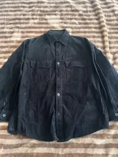 ブラック コーデュロイ ボタンアップシャツ