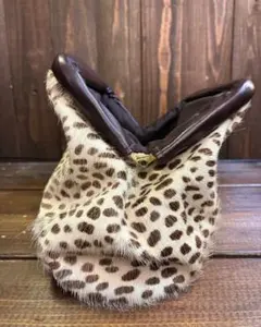 【PARTYバッグ】レオパード柄 がま口 本毛皮ファーバッグ