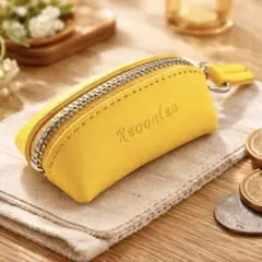 新品 小銭入れ 極小 本革 コインケース YKKファスナー イエロー Y1