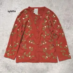 sybilla シビラ　カーディガン　花柄　赤　刺繍　ショート丈　Mのサムネイル