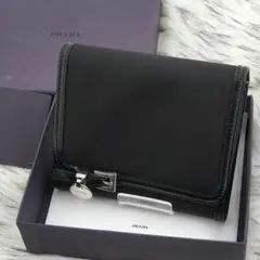 未使用品　箱付き　PRADA プラダ　三つ折り財布　ナイロン　レザー　ブラック