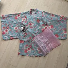 浴衣　キャミソール ワンピ　帯　セット130 140 水色　花柄