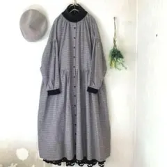 サマンサモスモス★ブラック＊結びリボン＊前後着パイピング＊チェックワンピース