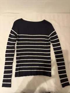 LAKOLE ネイビー/ホワイトストライプ リブニット長袖