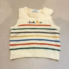 familiar ファミリア ボーダー ニットベスト　レトロ刺繍　80cm