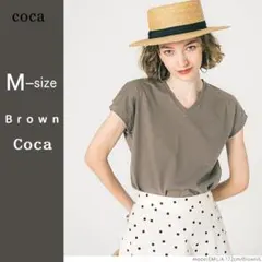 coca Vネック 半袖 Tシャツ ブラウン M