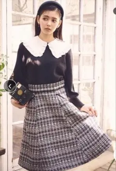 31 Sons de mode ラメツイードフレアスカート ブラック