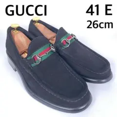 GUCCI　グッチ　スクエアトゥスエードローファー　シェリーライン　ホースビット