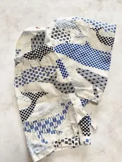 ベビー甚平上下セット 95cm 白 青 くじら柄 夏祭り 男の子 綿100％