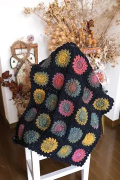 ☆ノロ毛糸☆かぎ針編みゆったりマルチなブランケット 〜暖笑〜120×