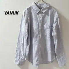 ヤヌーク　【美品】　青×白　ストライプ　長袖　シャツ　コットン　XS