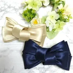 【ネイビー1個】バレッタ リボン型 ネイビー ヘアアクセサリー 新品