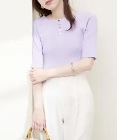 金釦スクエアリブニット