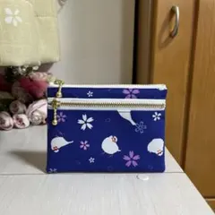 文鳥　白文鳥　桜　鳥柄　和柄　お財布ポーチ　ミニポーチ　ハンドメイド