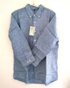 【未着用】無印良品＊洗いざらしフレンチリネンシャツ 七分袖 M Blue
