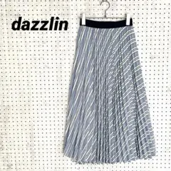 dazzlin プリーツスカート ストライプ ブルー系 ミモレ丈 ウエストゴム