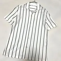 【美品】ZARA リネン 混ストライプ 半袖シャツ S