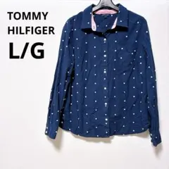 TOMMY HILFIGER 【L/G】ネイビー ドット柄 長袖シャツ ピンク