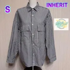 【美品】 INHERIT インヘリット　ストライプ　長袖　シャツ　S D6のサムネイル
