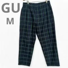 GU メンズ 定番 シェフパンツ M 緑チェックイージーパンツ ジーユー ワイド