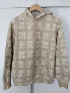 【美品】Supreme ロゴプリント パーカー ベージュ　総柄