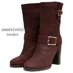 JIMMY CHOO バーガンディ スエード ショートブーツ